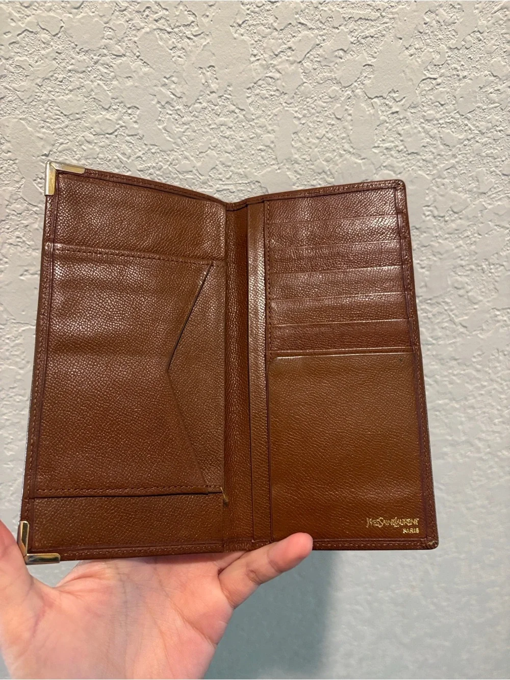 YSL Saint Laurent Brown Leather Long Card Holder Wallet